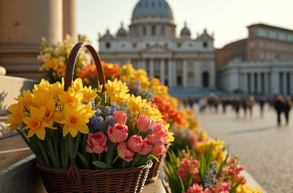 Nederlandse bloemen met Pasen op het Sint-Pietersplein